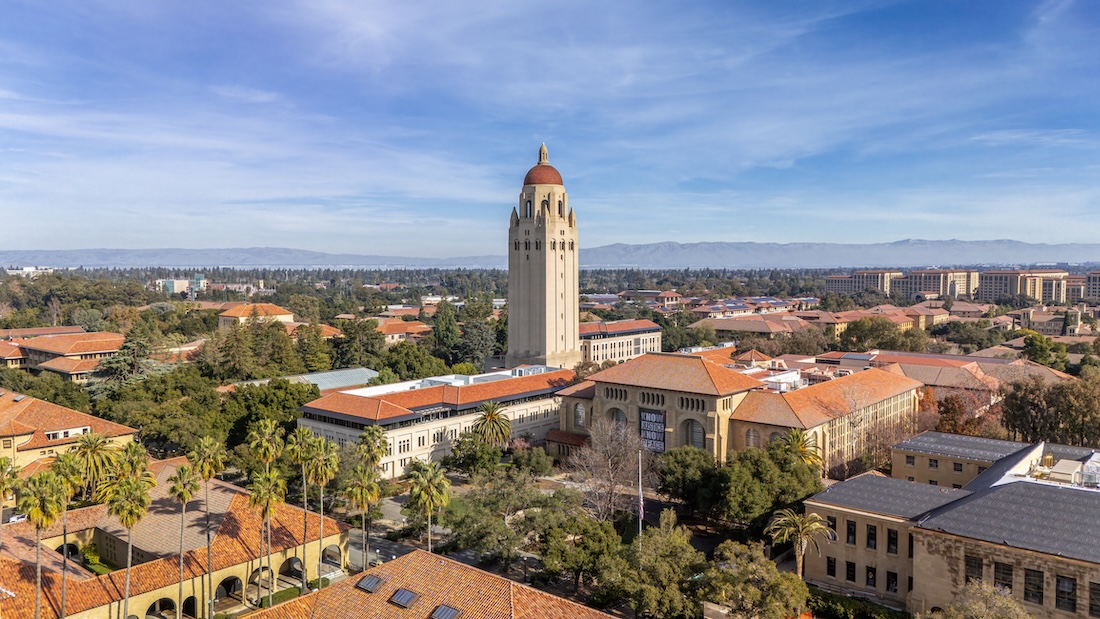 Stanford, CA,USA - January 3 2025: Aerial view of Stanford University, Palo Alto, Silicon Valley, California, USA.